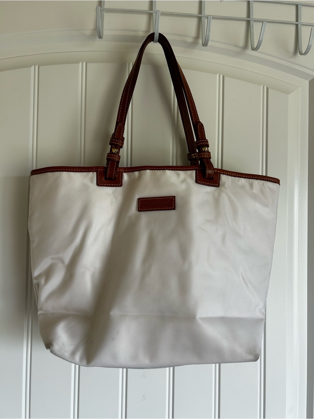 Dooney & Burke White Nylon and Brown Leather Shoulder Bag